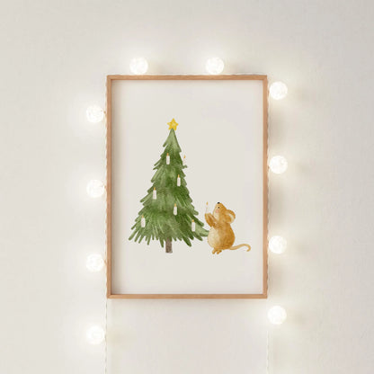 Kinderposter Maus Tannenbaum | Weihnachten | DIN A4 Wandgestaltung Kinderzimmer Spielzimmer Deko Poster Aquarell P4324K038515
