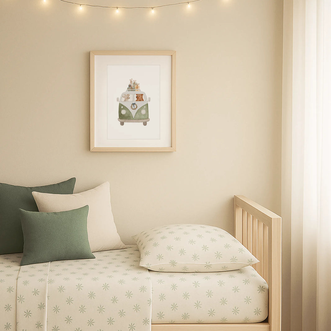 Kinderposter Retro-Bus grün | Weihnachten | DIN A4 Wandgestaltung Deko Kinderzimmer Spielzimmer Aquarell P4324K038715