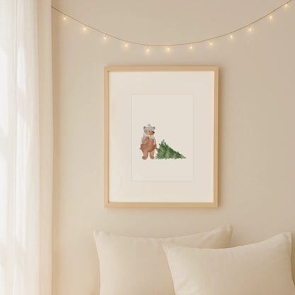 Kinderposter Bär Tannenbaum | Weihnachten | DIN A4 Kinderzimmer Deko Wandgestaltung Spielzimmer Aquarell P4324K039115