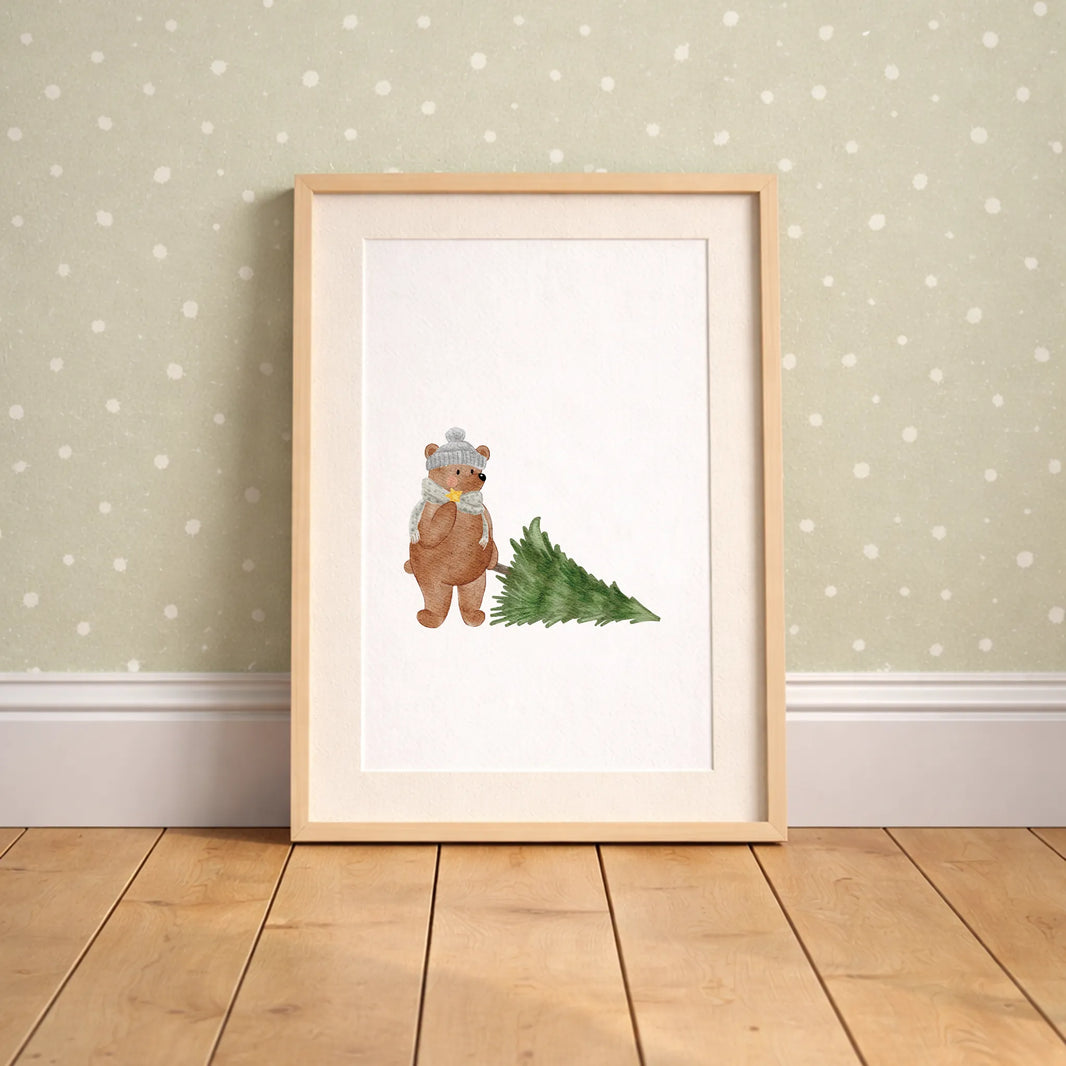 Kinderposter Bär Tannenbaum | Weihnachten | DIN A4 Kinderzimmer Deko Wandgestaltung Spielzimmer Aquarell P4324K039115