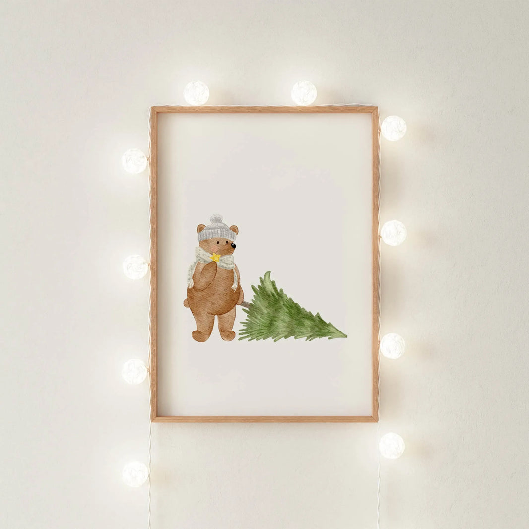 Kinderposter Bär Tannenbaum | Weihnachten | DIN A4 Kinderzimmer Deko Wandgestaltung Spielzimmer Aquarell P4324K039115