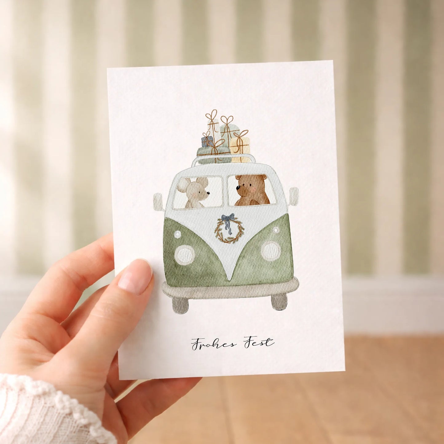 Kotenkram Festtagskarte 'Weihnachtsbesuch' | DIN A6 | Aquarell P4424K0417