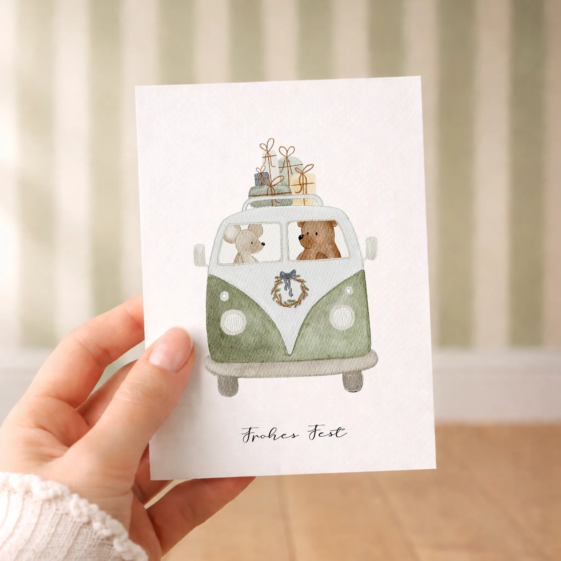 Kotenkram Festtagskarte 'Weihnachtsbesuch' | DIN A6 | Aquarell P4424K0417