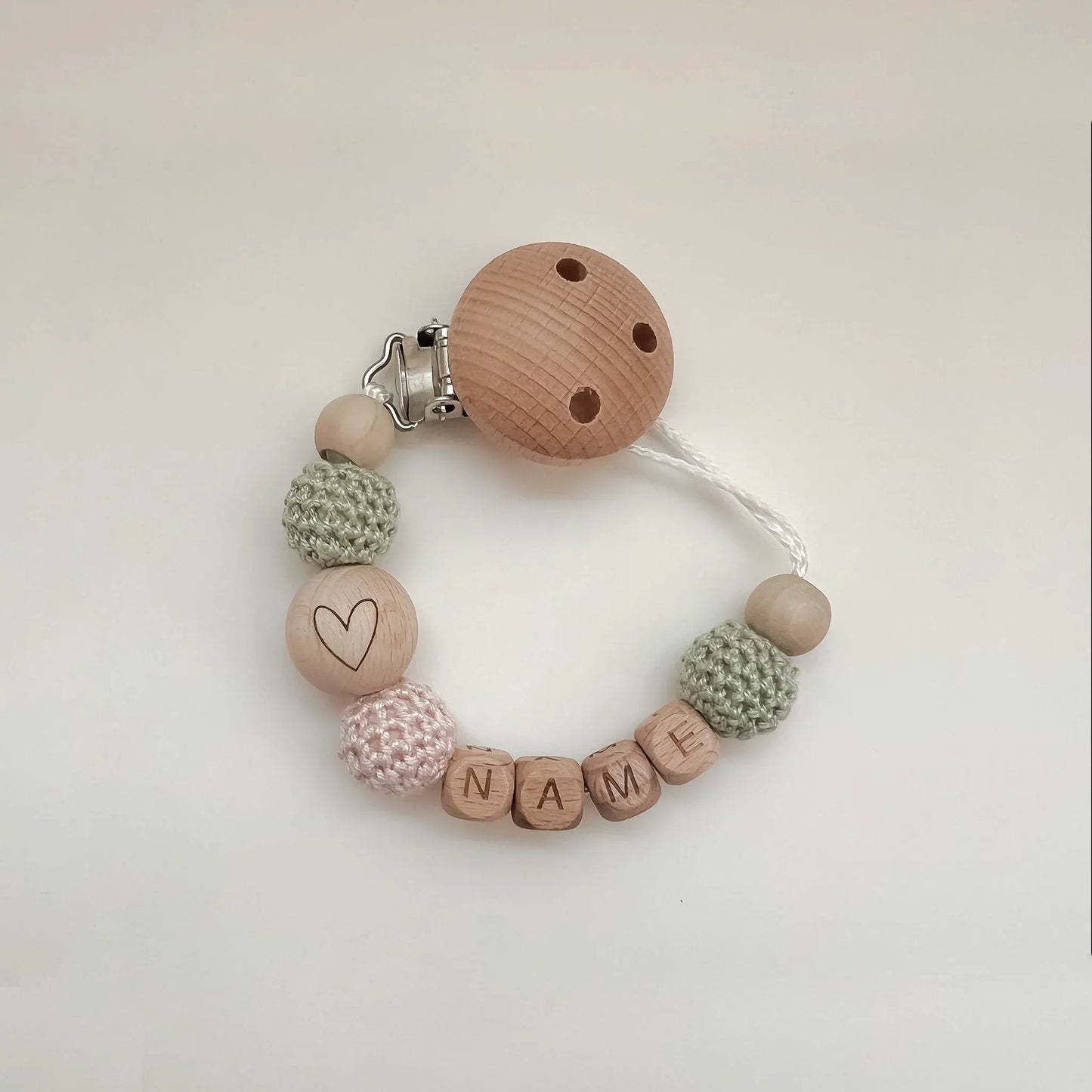 Schnullerkette Herz | Mit Namen | Rosa & Grün S0123K0220