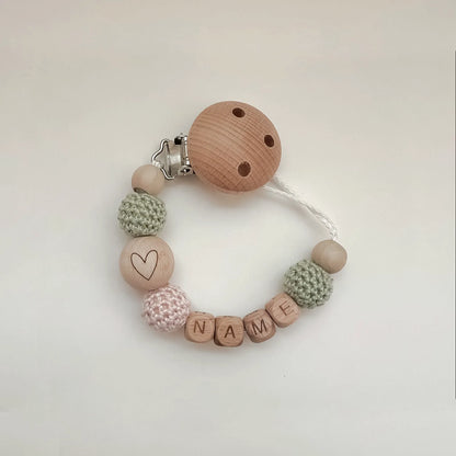 Schnullerkette Herz | Mit Namen | Rosa & Grün S0123K0220
