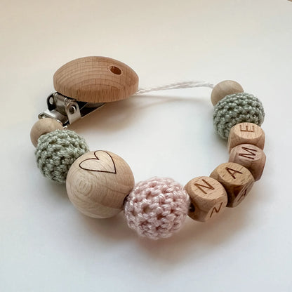 Schnullerkette Herz | Mit Namen | Rosa & Grün S0123K0220