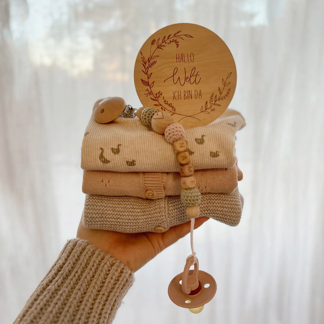 Schnullerkette Herz | Mit Namen | Rosa & Grün S0123K0220