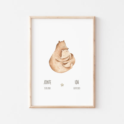 Geschwisterposter 'Bären' | Personalisiert | DIN A4 Poster Kotenkram Digital PDF zum ausdrucken