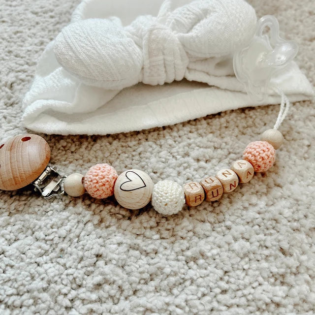 Schnullerkette Baby Mädchen | Mit Namen | Rosa & Creme