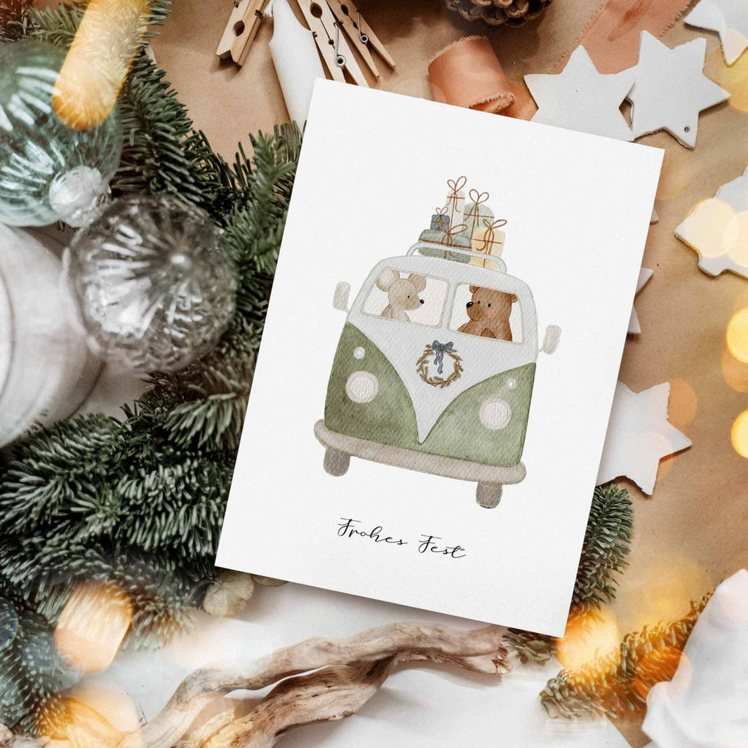 Kotenkram Festtagskarte 'Weihnachtsbesuch' | DIN A6 | Aquarell P4424K0417