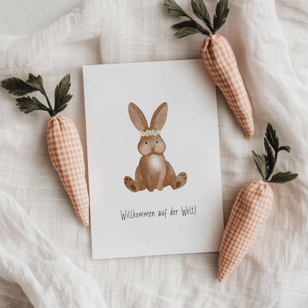 Kotenkram Geburtskarte 'Hase mit Blumenkranz' | Mädchen | DIN A6 | Aquarell K0125K0483