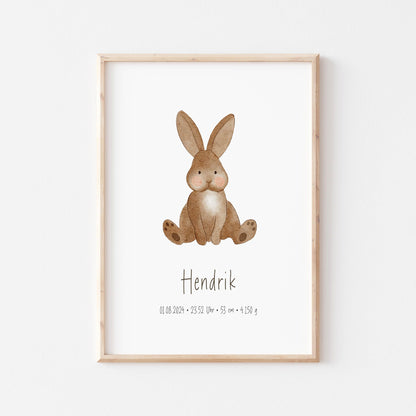 Kotenkram Geburtsposter 'Hase' | Personalisiert | DIN A4 | Mädchen + Junge Junge G0124K0479