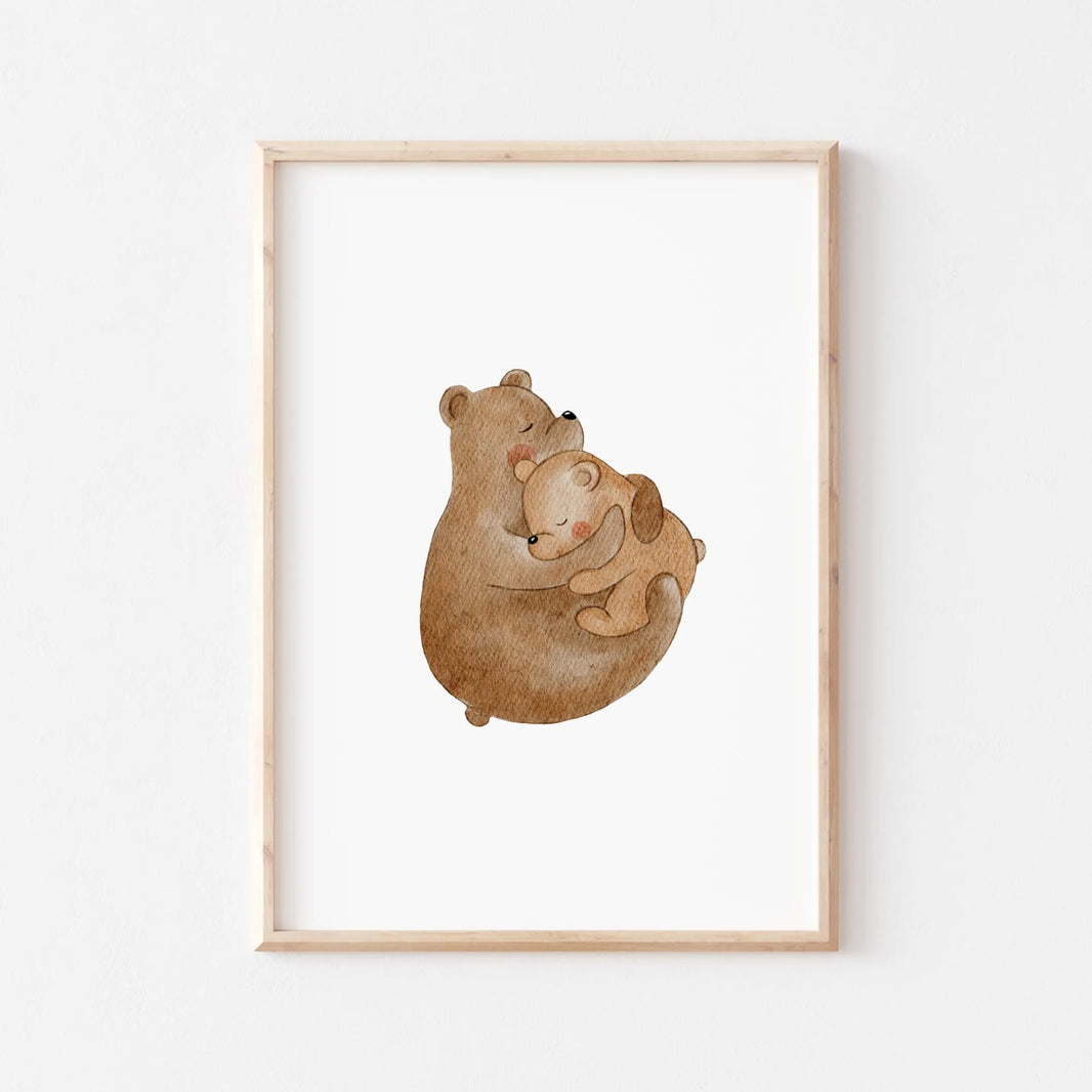 Kinderposter Kuschelnde Bären | DIN A4 Deko Kinderzimmer Wandgestaltung Spielzimmer Aquarell P5124K0443