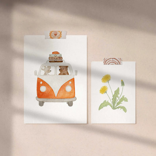 Kotenkram Poster Retro - Bus 'Bulli' | Kinderzimmer Deko | DIN A4 P1524K0328DI4RO
