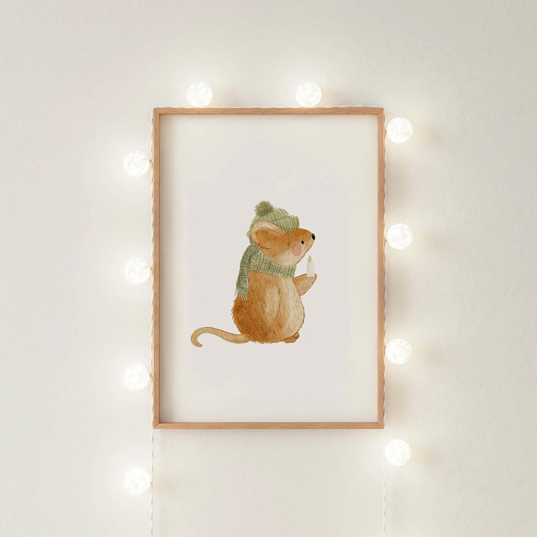 Kinderposter Maus Kerze | Weihnachten | DIN A4 Deko Wandgestaltung Spielzimmer Kinderzimmer Poster Aquarell P4324K038315