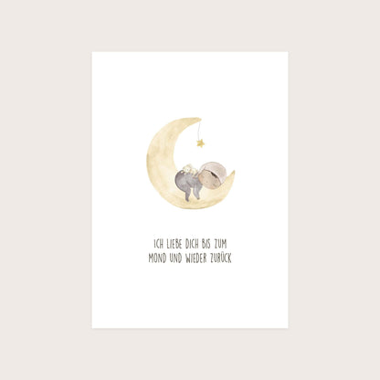 Kotenkram Postkarte Karte Liebeserklärung 'Bis zum Mond' | DIN A6 | Aquarell P0524K0274