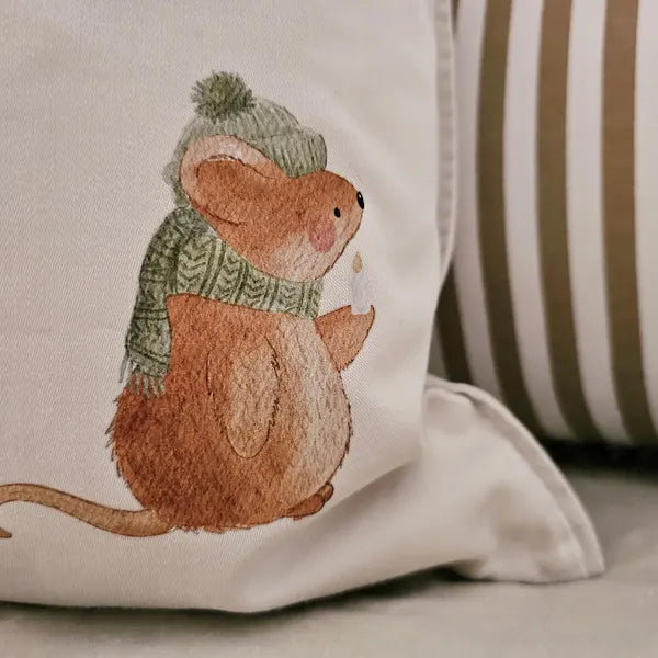 Aquarell-Bügelbild Maus Kerze | Winter | 8 × 9 cm