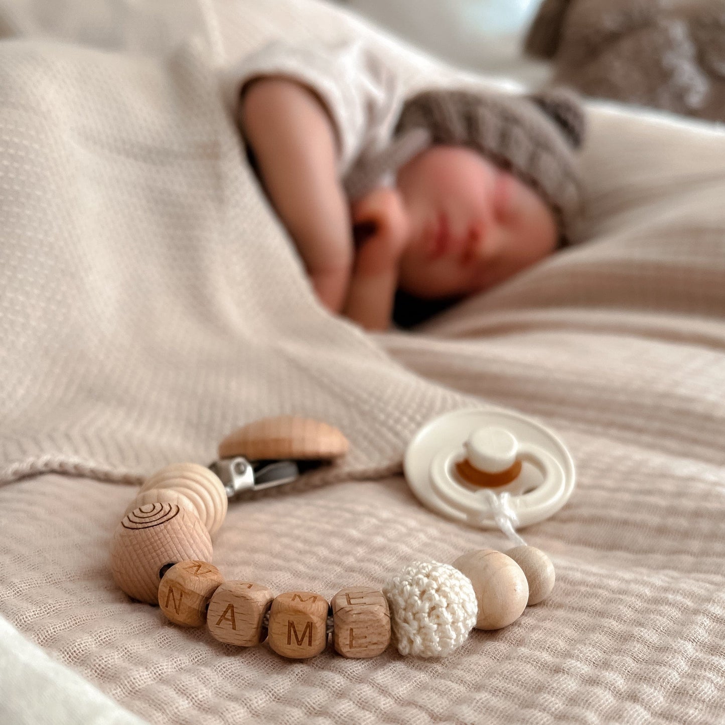 Kotenkram Schnullerketten-Sets 2er Set Boho mit Name | Baby | cremeweiß | Unisex S3121K0134