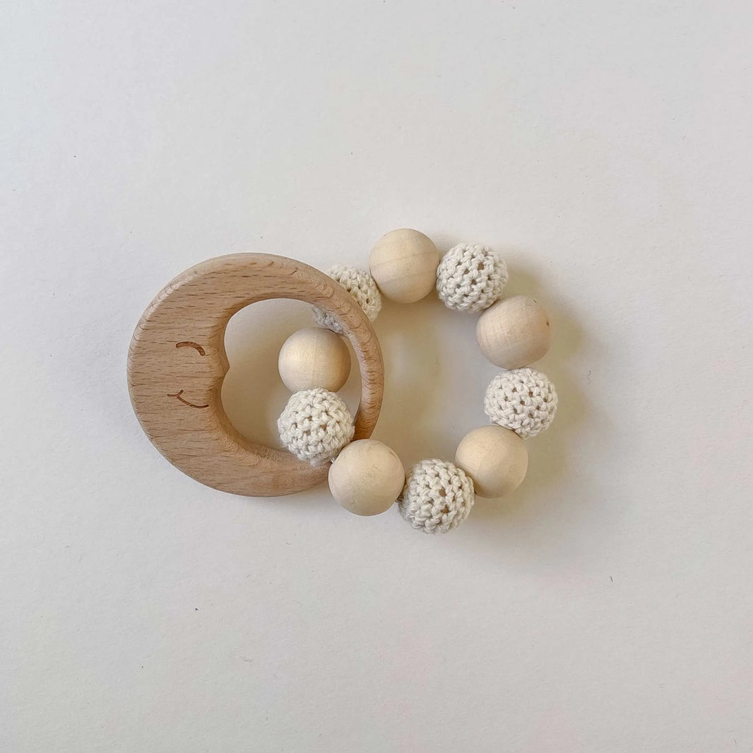 Kotenkram Greifling ohne Name | Beißanhänger Mond | weiß G1724K0333