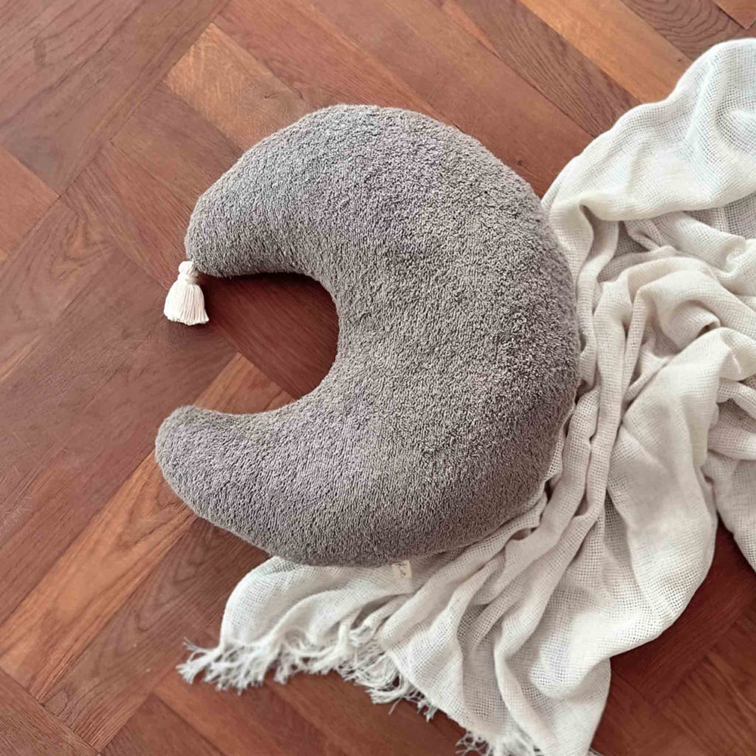 Kotenkram Mondkissen mit Quaste | Frottee dunkelgrau | Dekoration Babyzimmer Cremeweiß M0224K0260CR