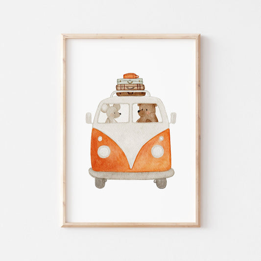 Kotenkram Poster Retro - Bus 'Bulli' | Kinderzimmer Deko | ver. Farben Poster DIN A4 Rot P1524K0328DI4RO