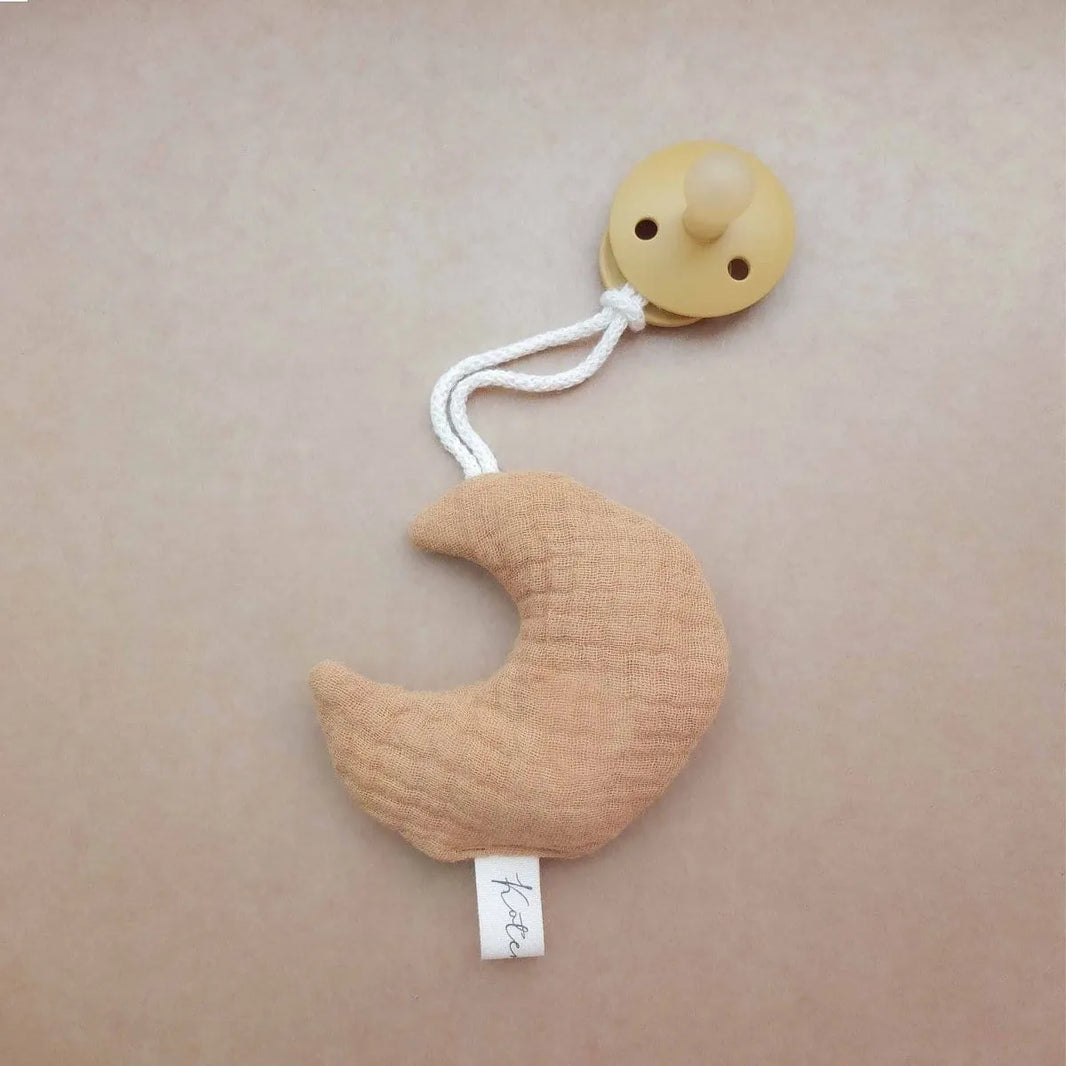 Kotenkram Schnulleranhänger Mond | Musselin senfgelb | Baby S0223K0221