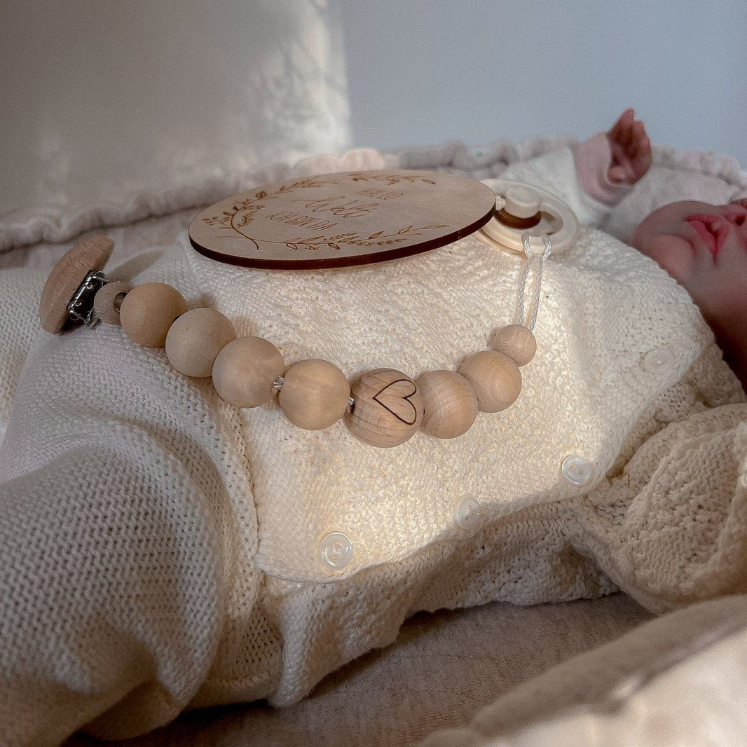 Kotenkram Schnullerkette beige ohne Namen | Motivperle Herz | Unisex S1523K0233