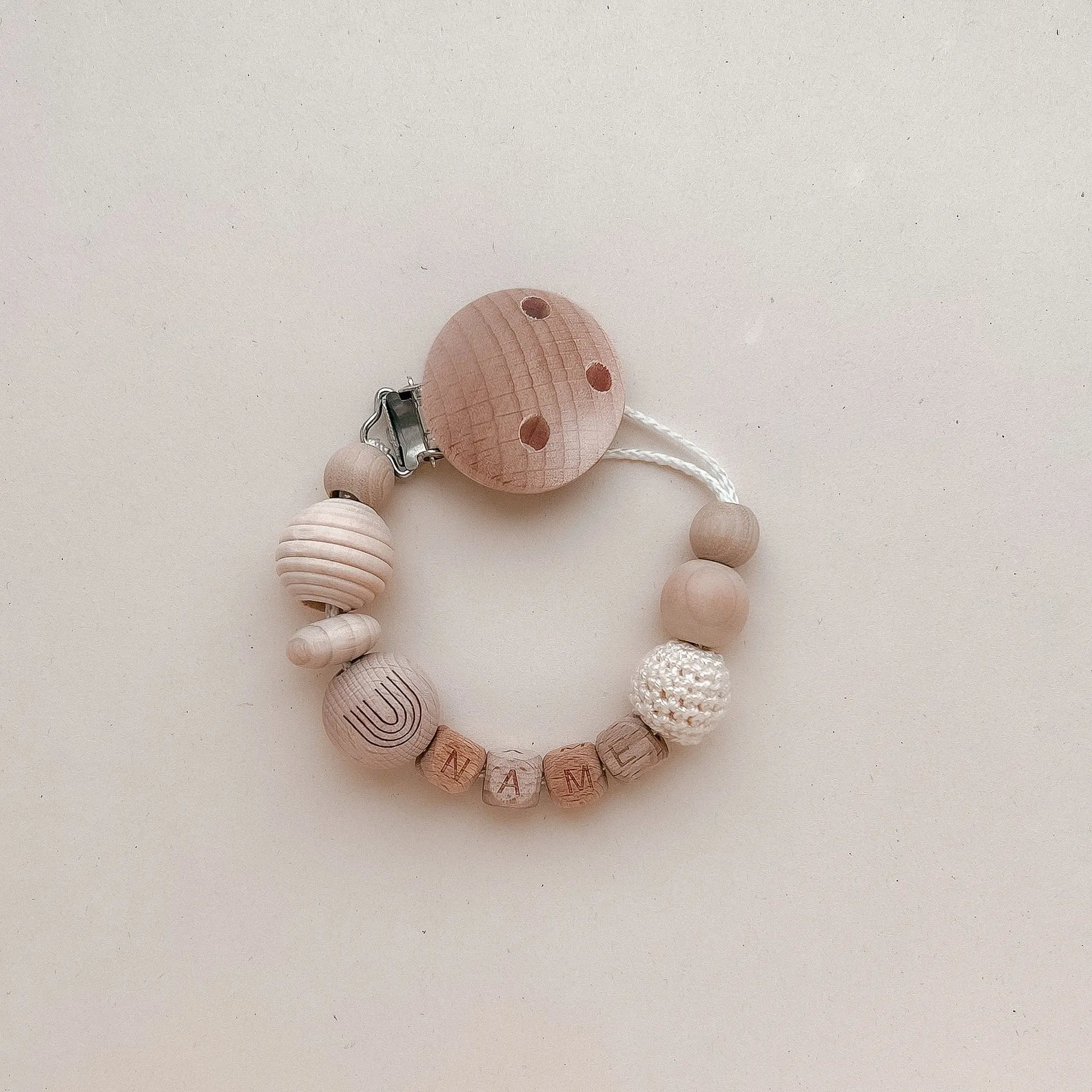 Kotenkram Schnullerkette Boho mit Name | cremeweiß | Unisex S3121K0135