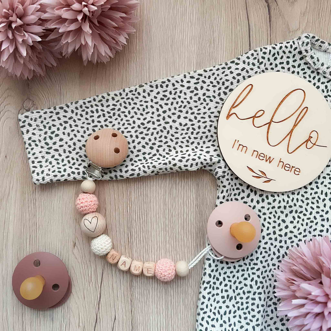 Kotenkram Schnullerkette Herz mit Namen | rosa + cremeweiß | Mädchen S0123K0219