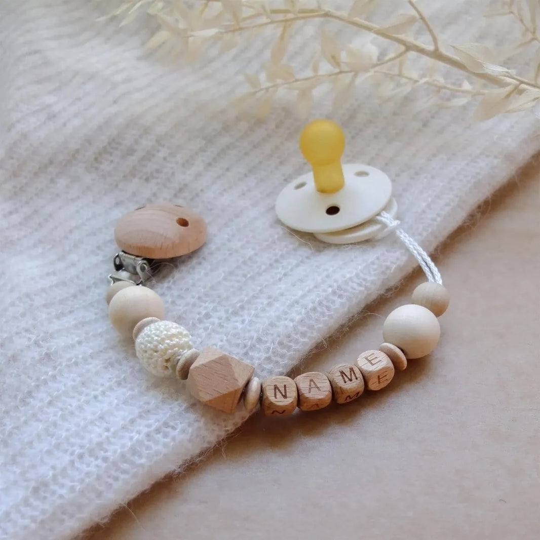 Kotenkram Schnullerkette schlicht mit Name | cremeweiß | Unisex S1722K0196