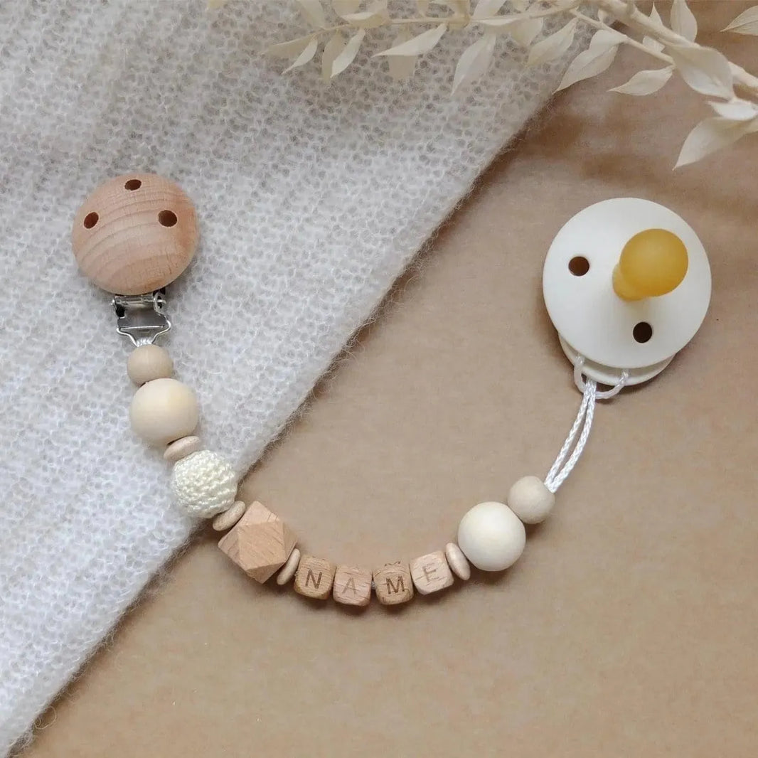 Kotenkram Schnullerkette schlicht mit Name | cremeweiß | Unisex S1722K0196