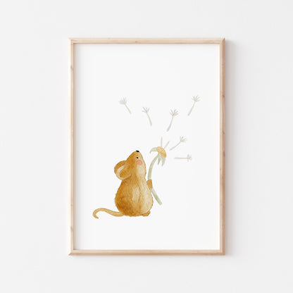 Poster 'Maus mit Pusteblume' | Kinderzimmer Deko | DIN A4 oder A5 Poster Kotenkram DIN A4 (210 x 297 mm)